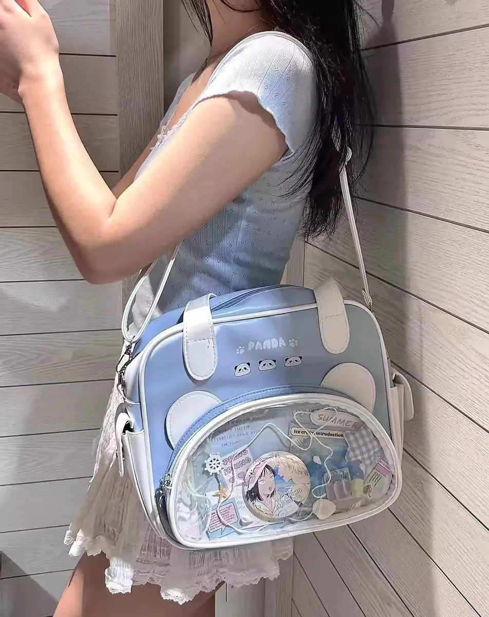 JIAERDI Transparent Blue Itabag Women Hot Girl Panda Print Pocket Cute Shoulder Bags Student Harajuku Sweet Handbag Aesthetic