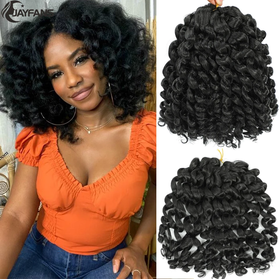 1- 5 Packs 8 inch Jumpy Wand Curl Jamaican Bounce Crochet Hair Natural Black Wand Curls Crochet Hair Short Curly Crochet Braids 3
