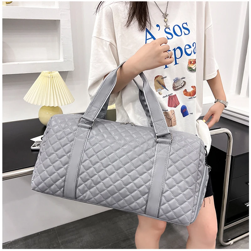 Duffle Tote Gym Fitness Bags for Woman PU Leather Handbag Travel Luggage Shoulder Sports Shoes Pocket Weekend Crossbody Bags 4