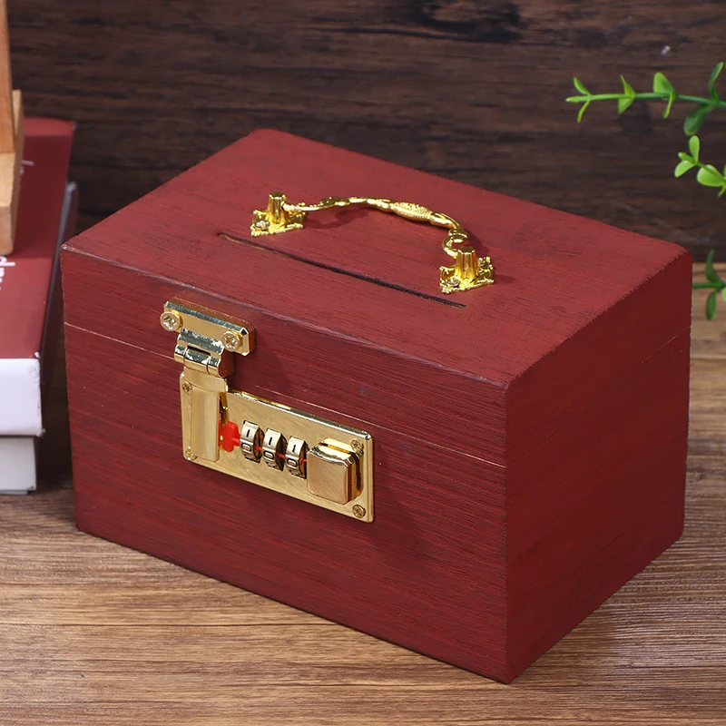 Hucha de madera con contraseña para ahorrar dinero, organizador con cerradura, caja del tesoro para tarjetas, dólares y centavos 〔Nido〕_voghion.com