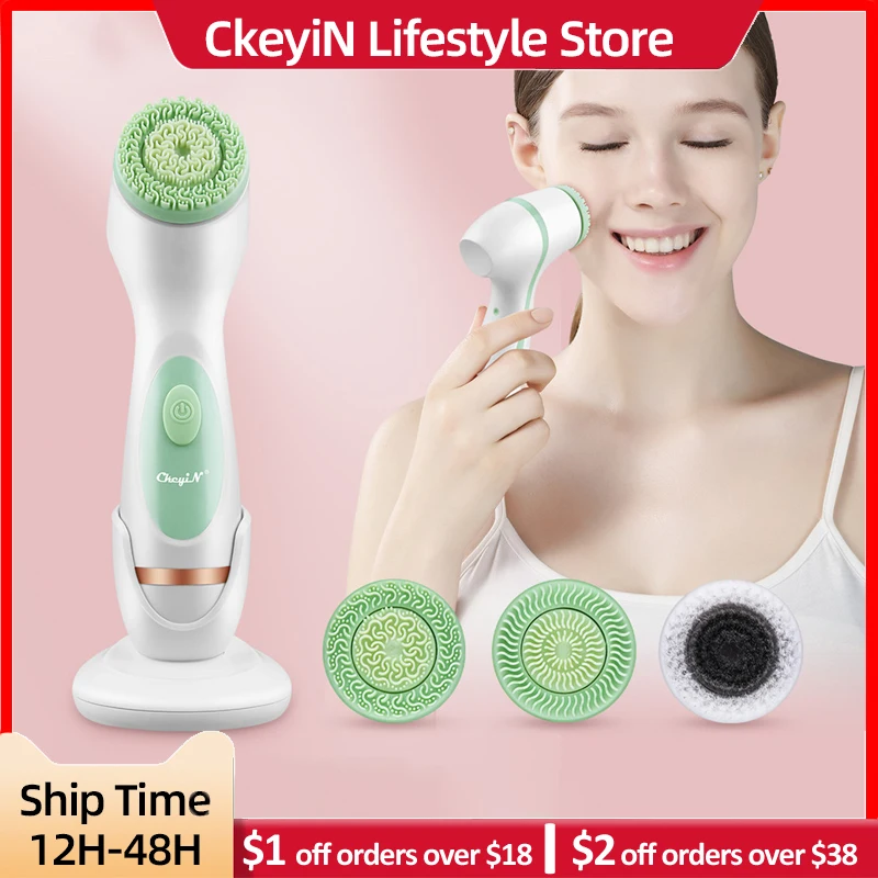 Ckeyin 3 In 1 Electric Facial Cleansing Brush Silicone Rotating Face