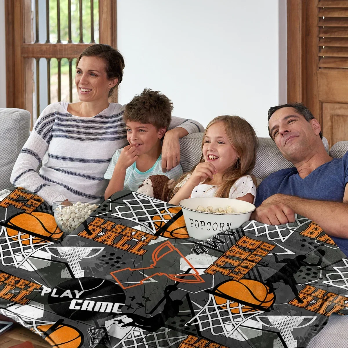 Sports Blanket Printed with basketballs and trophies Warm Cozy Soft Throw Blanket for All Season for Couch Sofa Bed 5