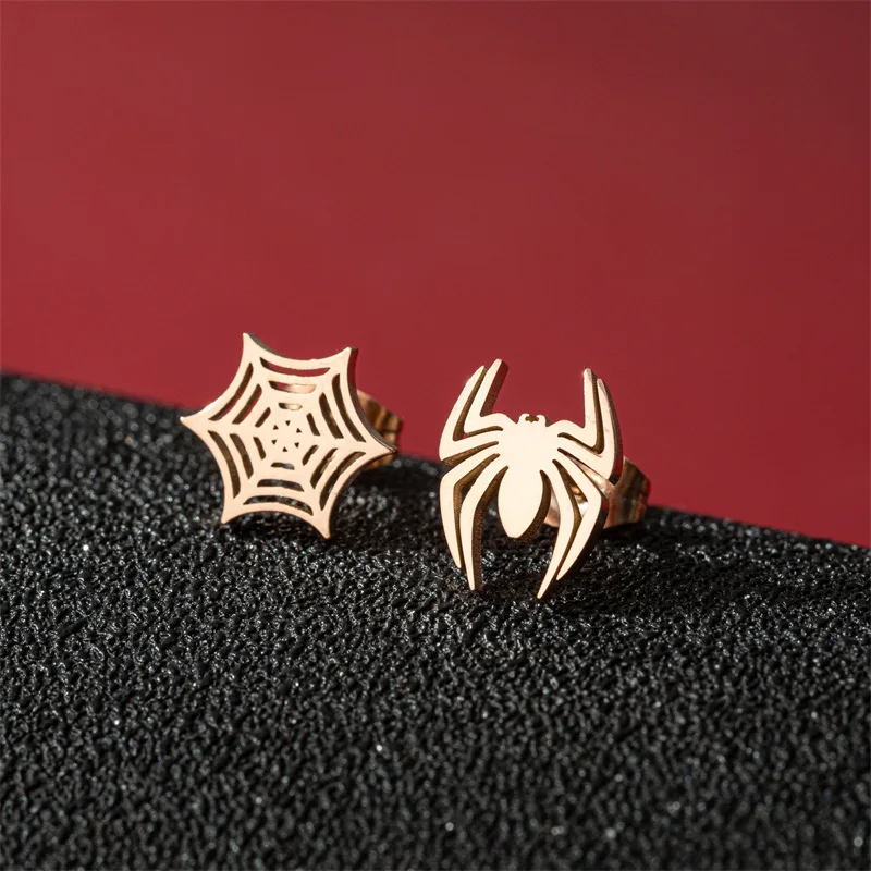 Hiphop Punk Spider Earings Fashion Women Jewelry Small Spider Web Stud Earrings Men Piercing Hallowmas Jewellery Cosplay Gift 3
