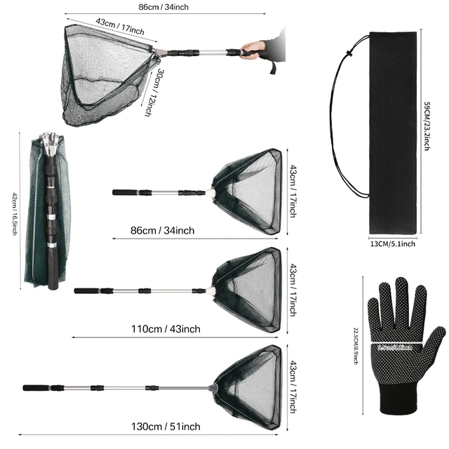 Fishing Landing Net Telescope Foldable Collapsible Extensible Fishing Net for Bird Fish Catch Release with Glove and Storage Bag 2