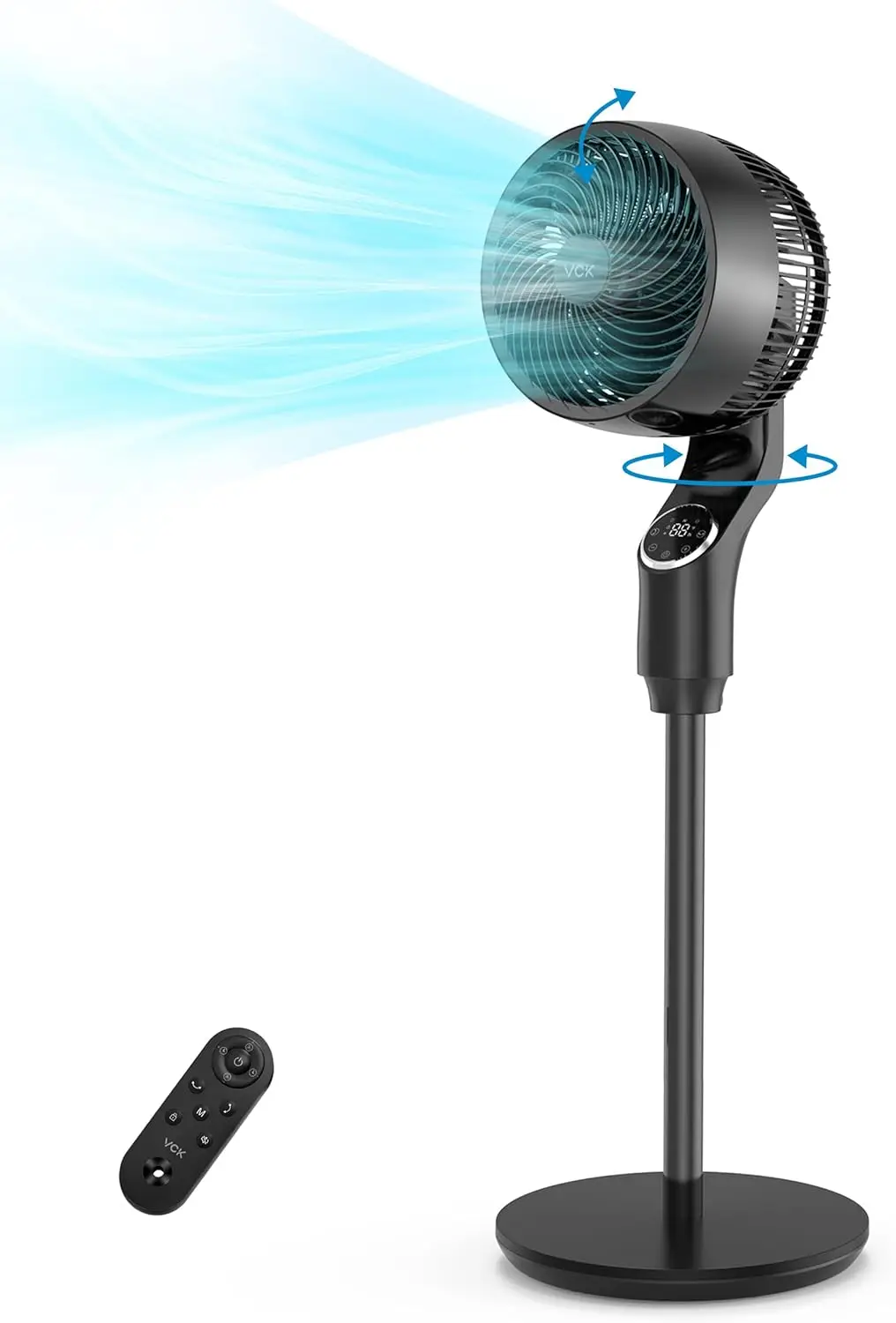 

Fan for Bedroom,VCK 42\u201C Standing Floor Fan with 360° Oscillating Air Circulator,32 Speeds,4 Modes,24db Ultra Quiet DC Moto