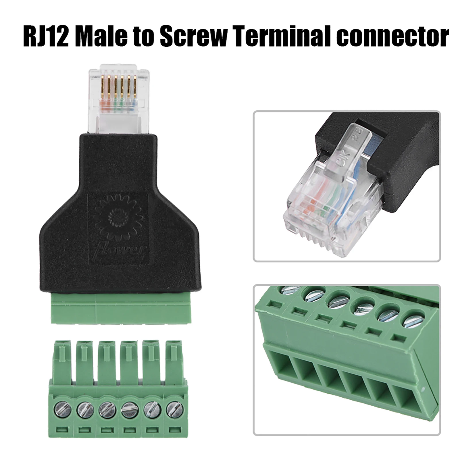 1Pcs 이더넷 RJ12 6P6C 남성 6 핀 나사 단자 어댑터 커넥터 새로운 컴팩트 디자인 및 신뢰할 수있는 연결