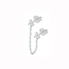 Boucles d'oreilles tendance en acier inoxydable pour femmes, 1 pièce, chaîne à Double perçage, fleur coréenne, Zircon, clous de perçage, bijoux à la mode