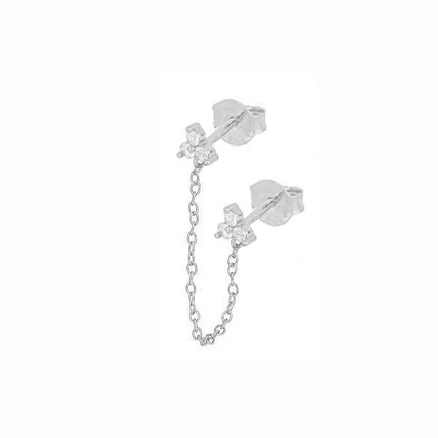 Boucles d'oreilles tendance en acier inoxydable pour femmes, 1 pièce, chaîne à Double perçage, fleur coréenne, Zircon, clous de perçage, bijoux à la mode