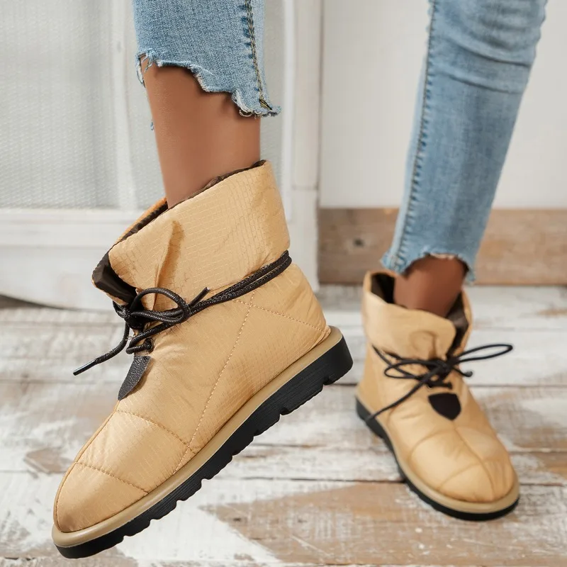 Women Brand New Ankle Boots 2023 Winter Warm Female Snow Boots Platforms Casual Short Cotton-Padded Shoes Boots Fashion Lace-Up