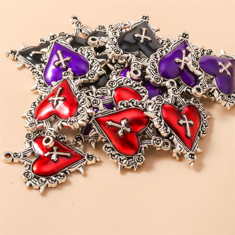 20pcs 30x34mm 귀여운 에나멜 금속 사랑 심장 참 펜던트 목걸이 귀걸이 팔찌..