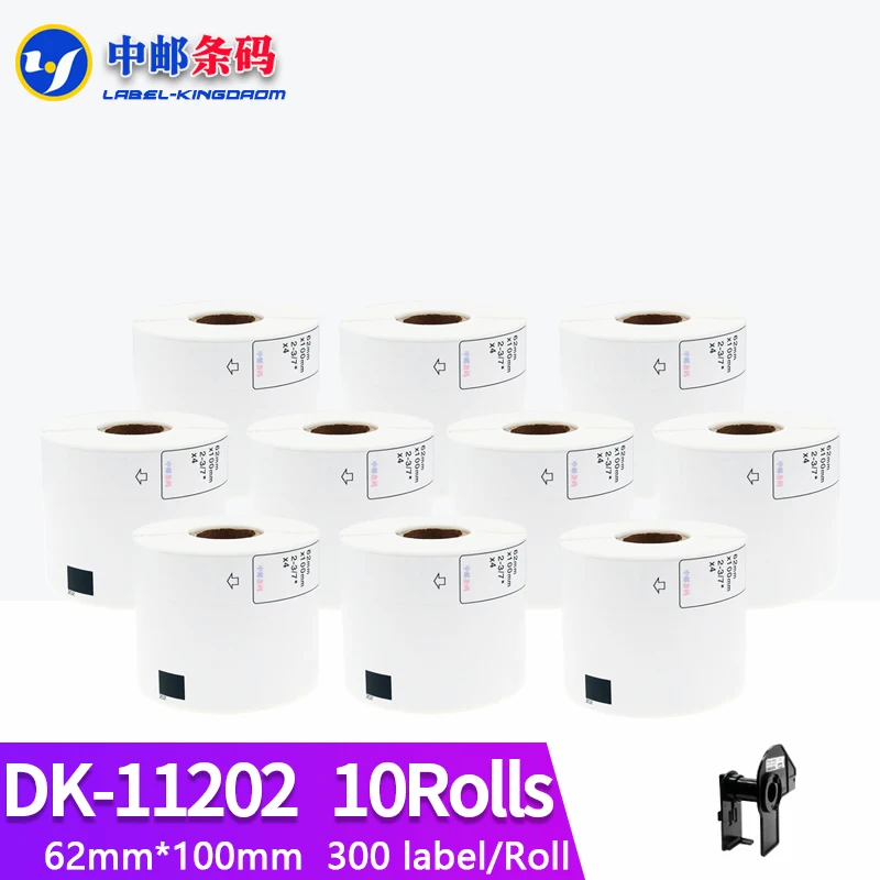 

10 рулонов, совместимых DK-11202 этикеткой 62 мм * 100 мм, 300 шт., совместимы с принтером Brother Label, белая бумага DK11202 DK-1202