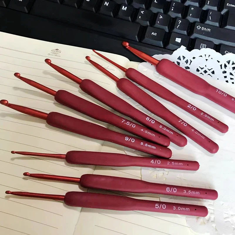 9PCS Oppo Packaging Knitting Tool Set 2.0mm-6.0mm Single Head TPR Red Handle Silicone Crochet