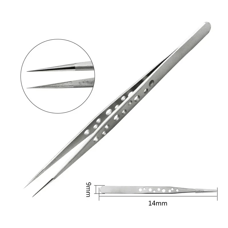 Elbow Pointed DIY Tweezers Clip Electronic Mobile Phone Maintenance Tools High Precision Stainless Steel Tweezers Holes