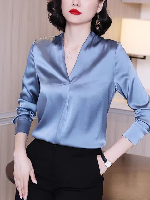 Acetate satin Women's Shirt Long Sleeve Fashion Woman Blouses 2024