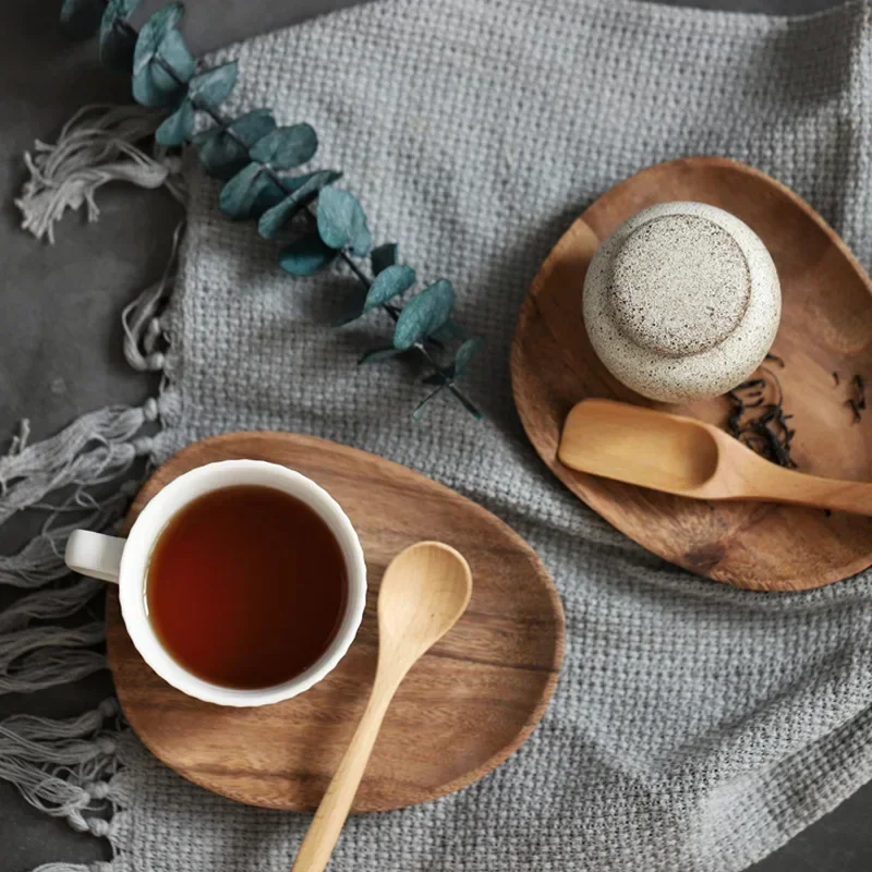 Whole Wood Lovesickness Wood Irregular Oval Solid Pan Plate Fruit Dishes Saucer Tea Tray Dessert Dinner Plate Tableware Set