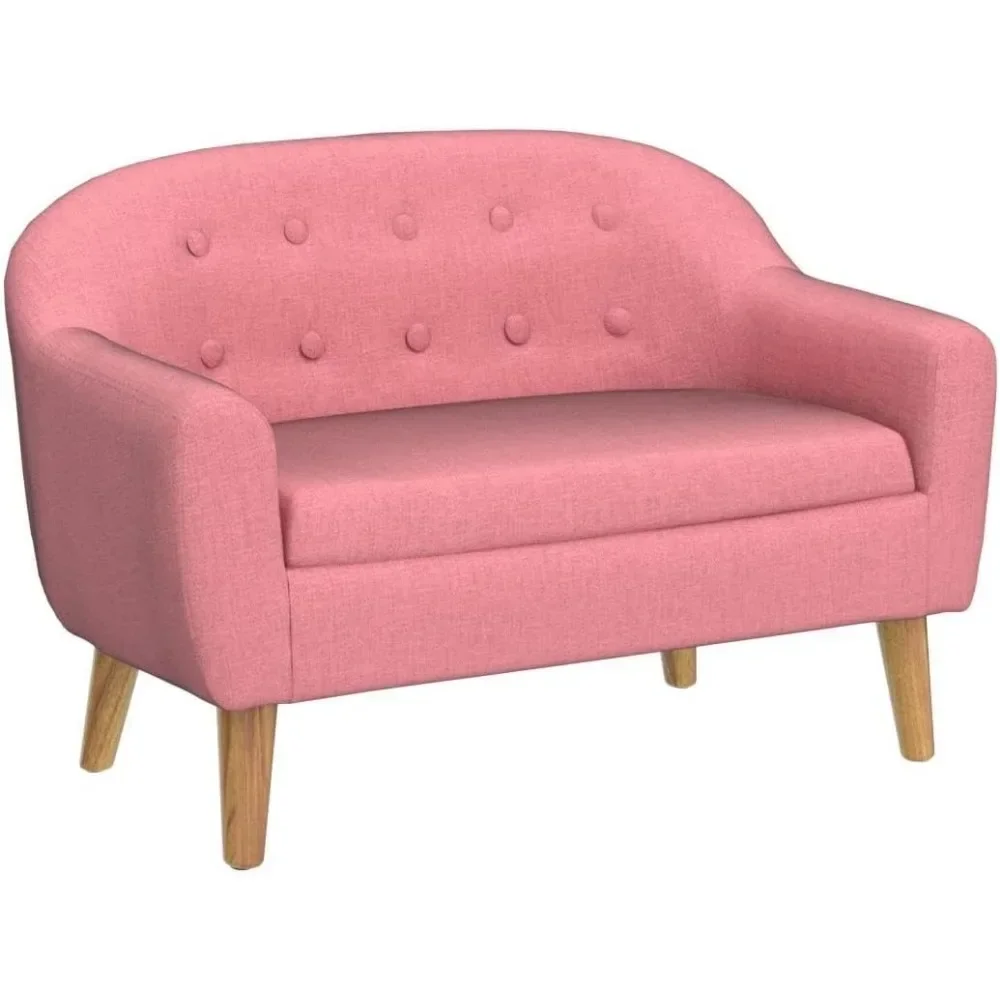 Children's Sofas, Kids Sofa,Linen Fabric 2-Seater Upholstered Couch,Small Toddler Couch for Children Gift(30-Inch) (Pink) 3