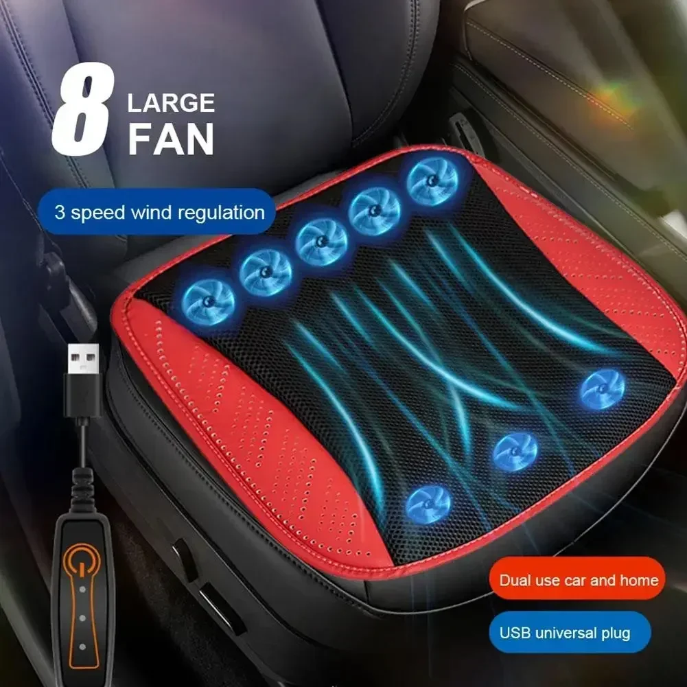 Breathable Leather Car Seat Cushion with Adjustable Fan