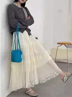 Retro Sweet White Long Skirt Women Casual Loose High Waist Elegant Skirt Vintage Lace Patchwork Korean Summer Long Skirts - Image 4