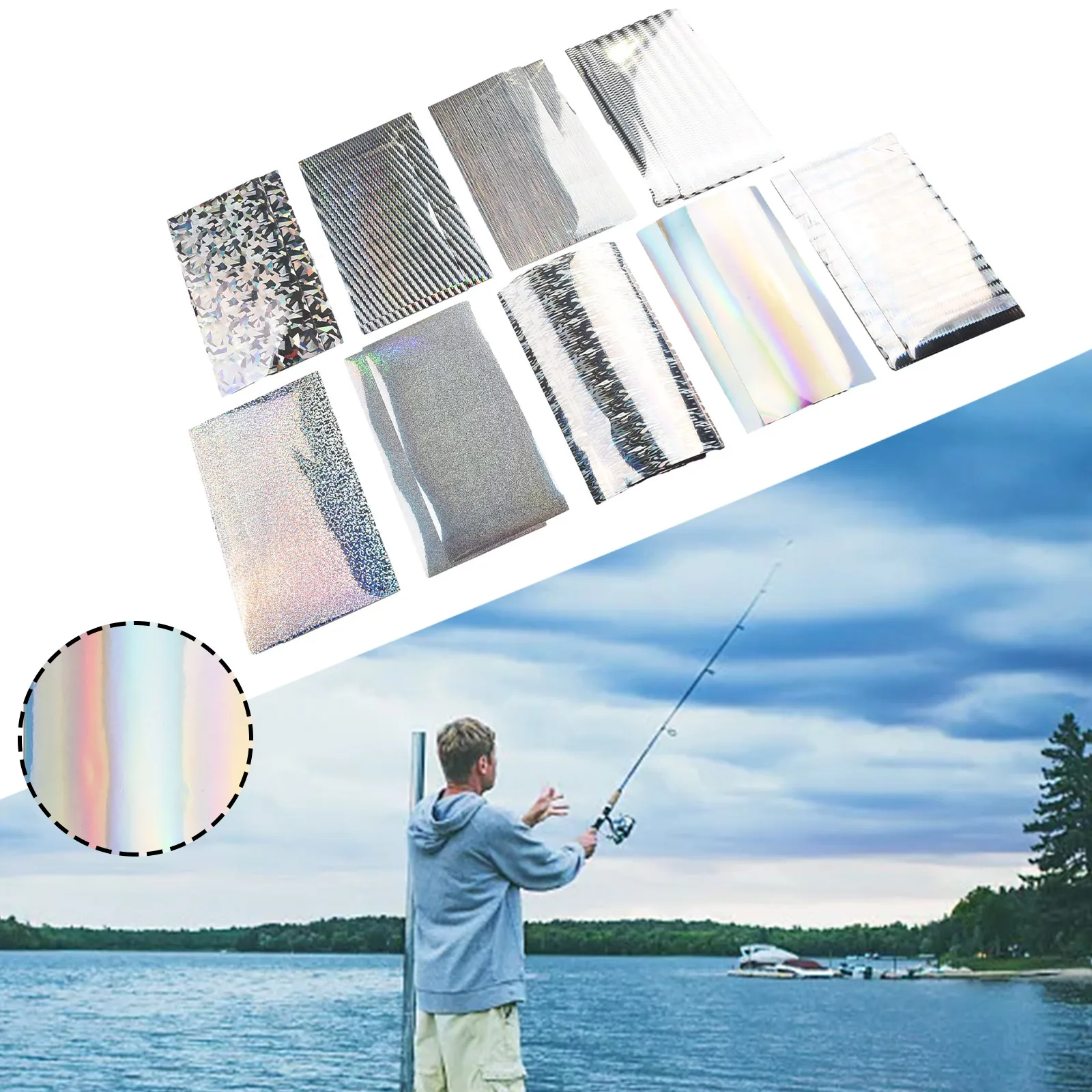 

18pcs Lure Tape Holographic Reflective Belt Adhesive Film Flash Tape Flasher/Dodger/Lure 20*10cm Ice Carp Fishing Accessories