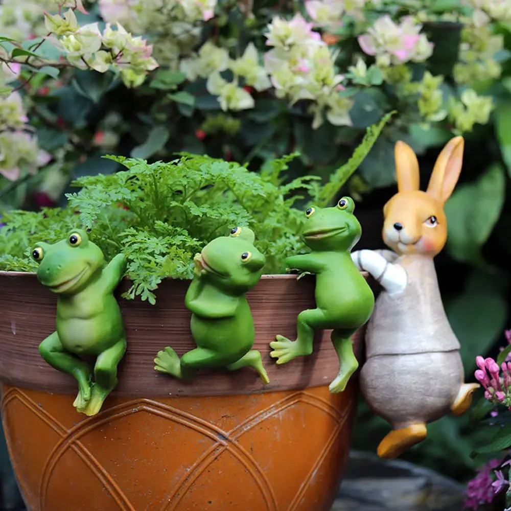 

Simulation Frog/Rabbit Statue Resin Hanging Animal Figurine Bonsai Decor for Indoor Outdoor Garden Yard Gardening Plant Pot