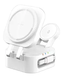 Versatile Portable 15W Magnetic Fast Charging Station with Retractable Cable (White)