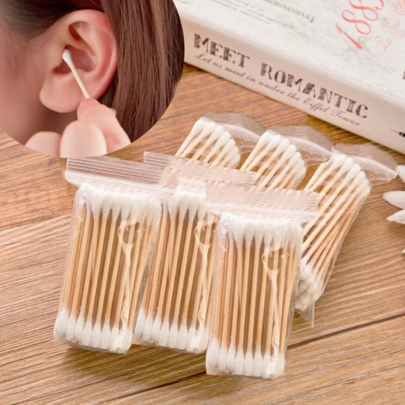 Double Head Wood Cotton Swab Women Makeup Lipstick Cotton Buds Tip Sticks Nose Ear Cleaning Health Care Tools 30/100Pcs Cotton Swabs Wood Cotton Swabs