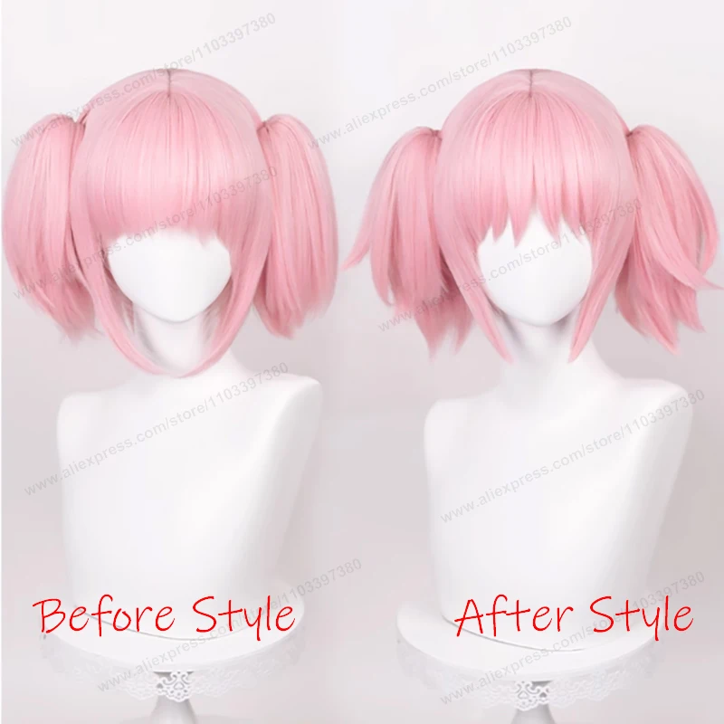 Kaname Madoka Wig Pink Short 30cm Double Ponytails Cosplay Anime Beautiful Wig Heat Resistant Hair Halloween + Wig Cap