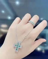 Collier croix double couche en argent sterling 925 avec pendentif entièrement pavé de diamants de laboratoire pour femme, bijoux fins pour mariage et soirée 5