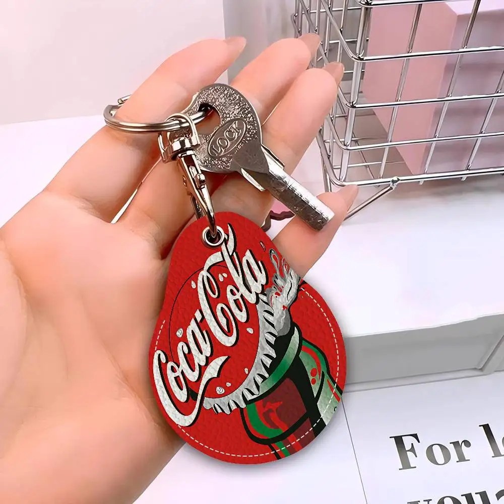 C-Coca-Cola Männer und Frauen Universal Rostschutz Schlüsselanhänger PU Leder Zugang Kartenhalter Drop Schlüsselanhänger Ring – Detail 9
