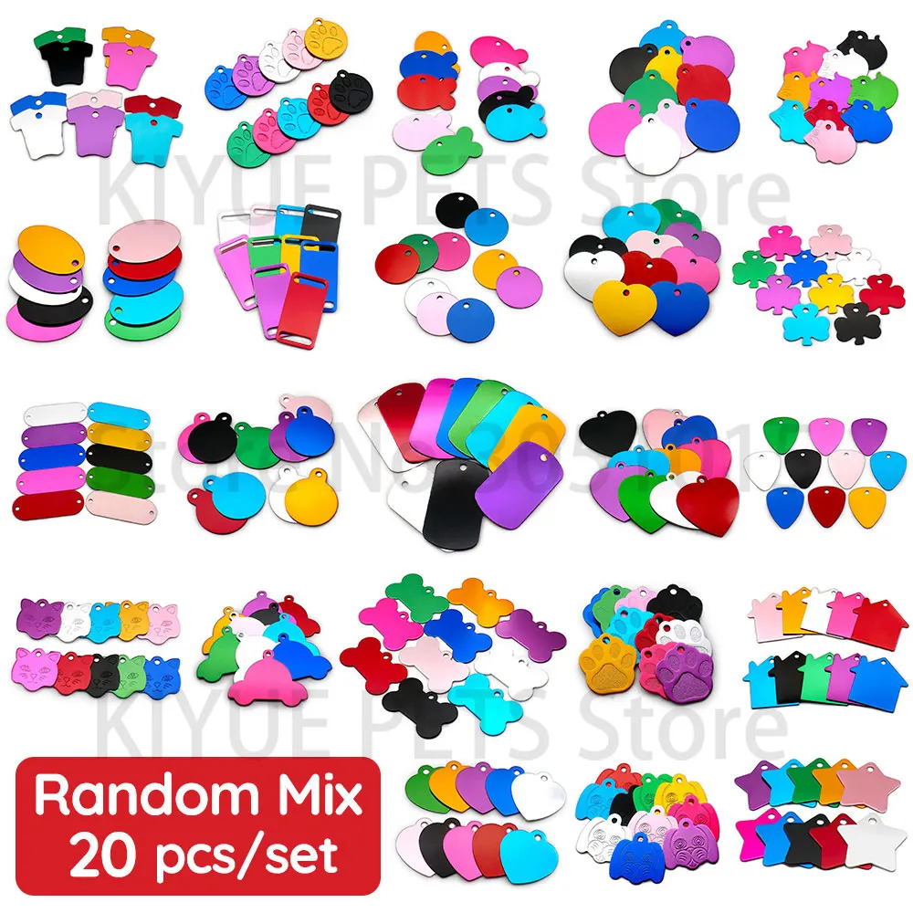 Personalized Random Mix Aluminum Pet Dog Tag Nameplate Pedant 20pcs Cat Collar Ring Anti-Lost Accessories pet id tags dog collar tags pet id medal pendant