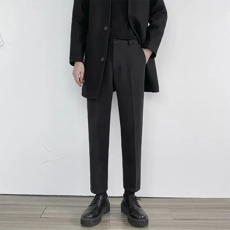 thumbnail image 1 of Pantalones de traje de cintura alta para hombre, pantalones cortos de 9 pulgadas, talla grande, pantalones de verano para hombre, ropa de primavera, ropa de trabajo de moda, pantalones de tela de lujo, 1 of 5