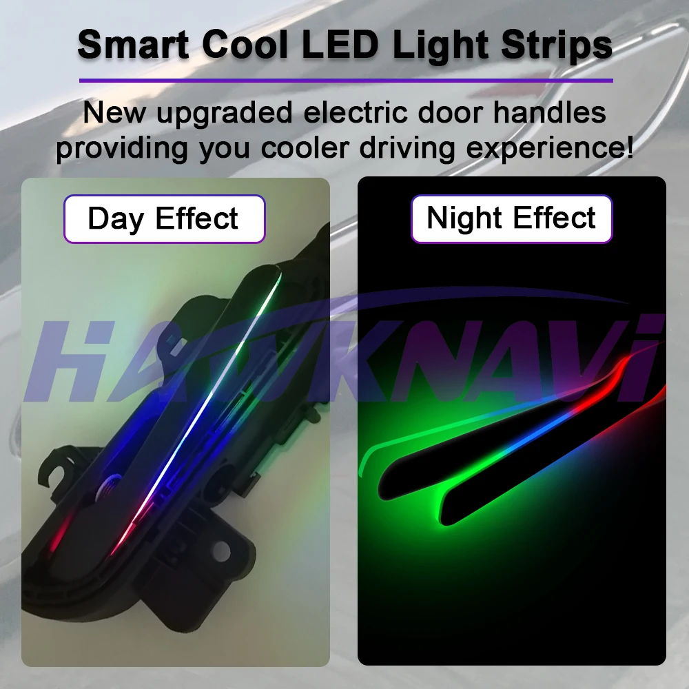 최신 6세대 무선 자동 도어 핸들 (테슬라 모델 Y 주니퍼 3 하이랜드 4도어용) 컬러풀 LED 라이트 포함