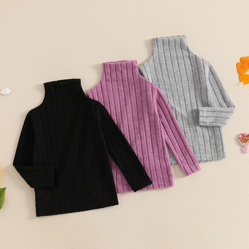Newborn Girl Turtleneck Sweater Warm Knitted Long Sleeves High Neck Pullover Toddler Cotton Knitwear Jumpers Outfits 3 Pack