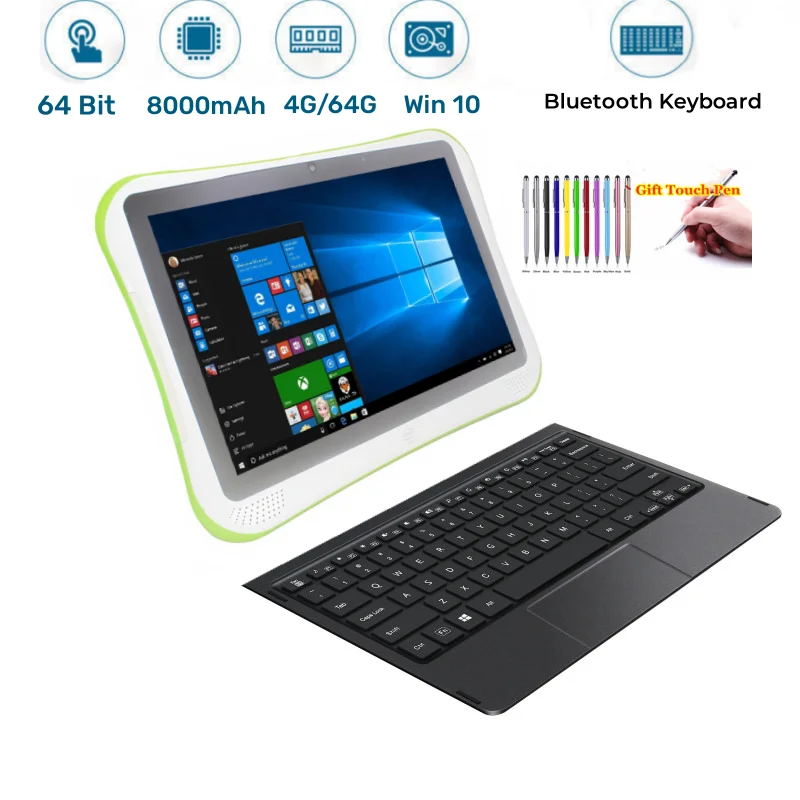 10.1 Inch 2-in-1 F1 Windows 10 Tablet PC - 4GB DDR, 64GB, Quad Core, Bluetooth Keyboard, HDMI-Compatible, Dual Camera Description Image.This Product Can Be Found With The Tag Names Computer Office, Tablet pc, Tablets