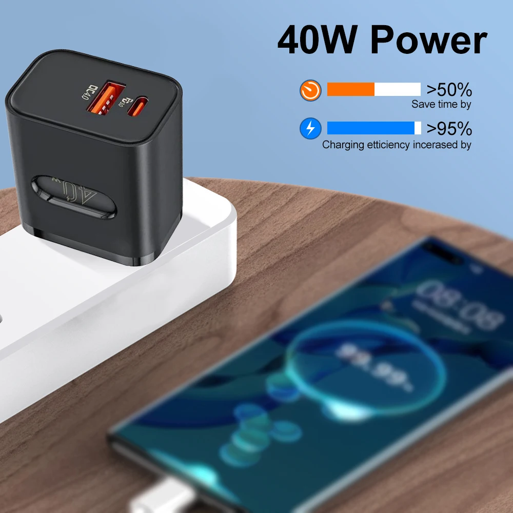 Total 40W USB Fast Charger PD Quick Charge Phone Charger EU/US Plug Adapter For iPhone Xiaomi Samsung Huawei USB C Wall Charger
