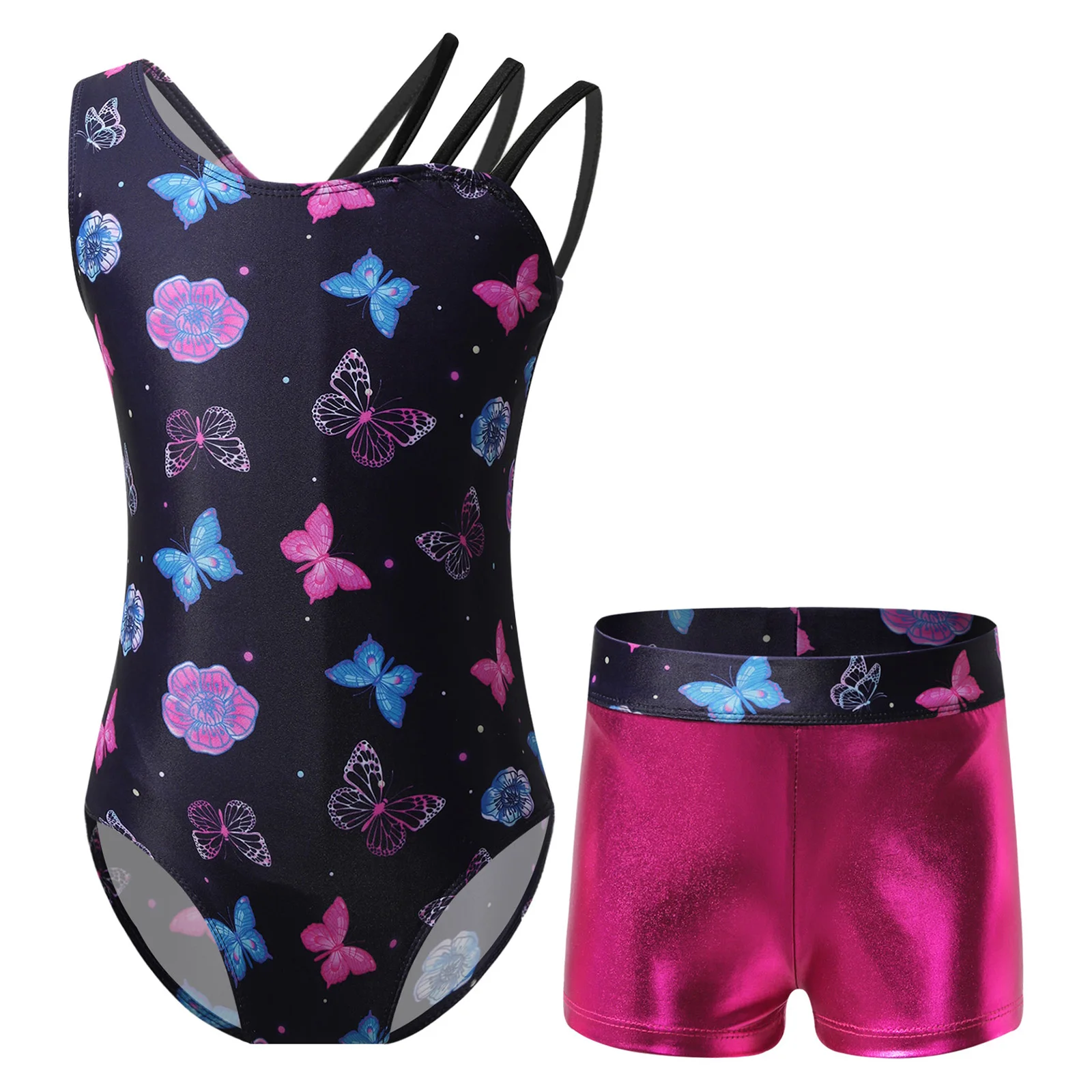 Kids Girls Sleeveless Leopard Print Gymnastics Leotard with Shorts Children Ballet Dance Outfits Gymnastics Jumpsuit Dancewear