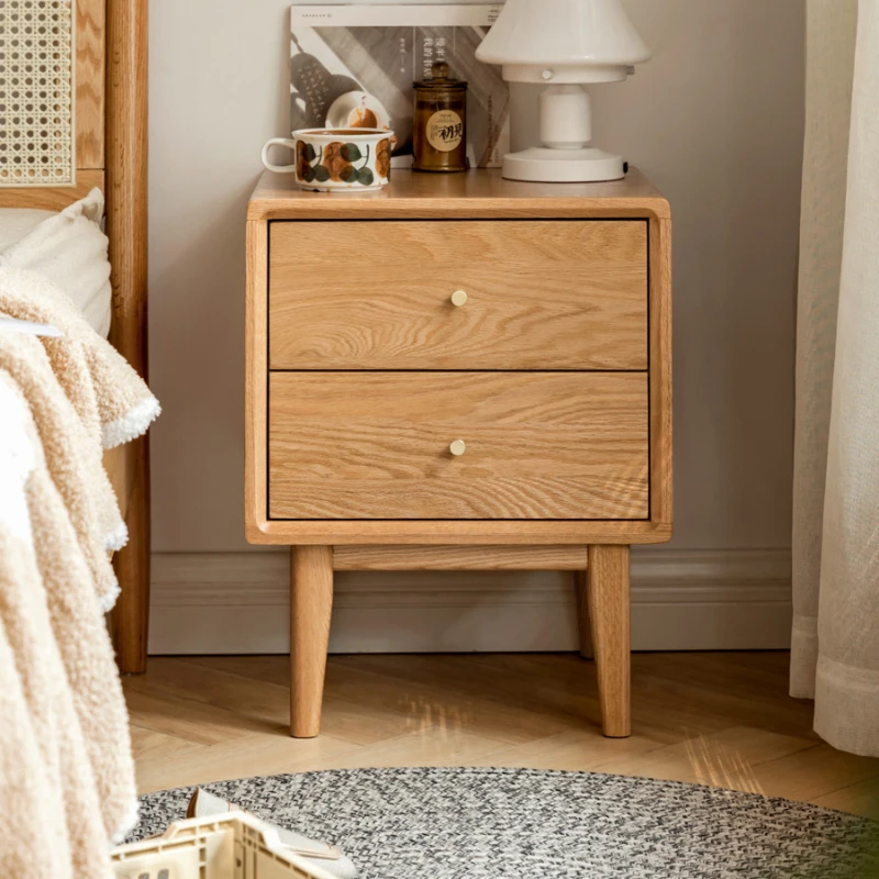 

Pure solid wood bedside cabinet, modern and minimalist oak bedroom