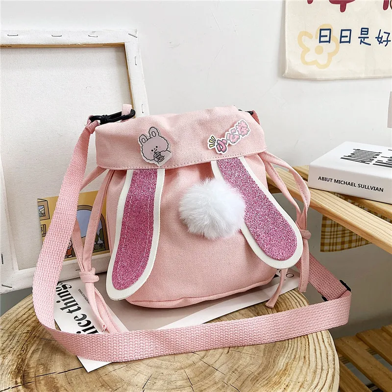 Women Lovely Rabbit Ear Canvas Bags 2022 New Japanese Style Girls Bucket Bag Casual Shoulder Messenger Bag