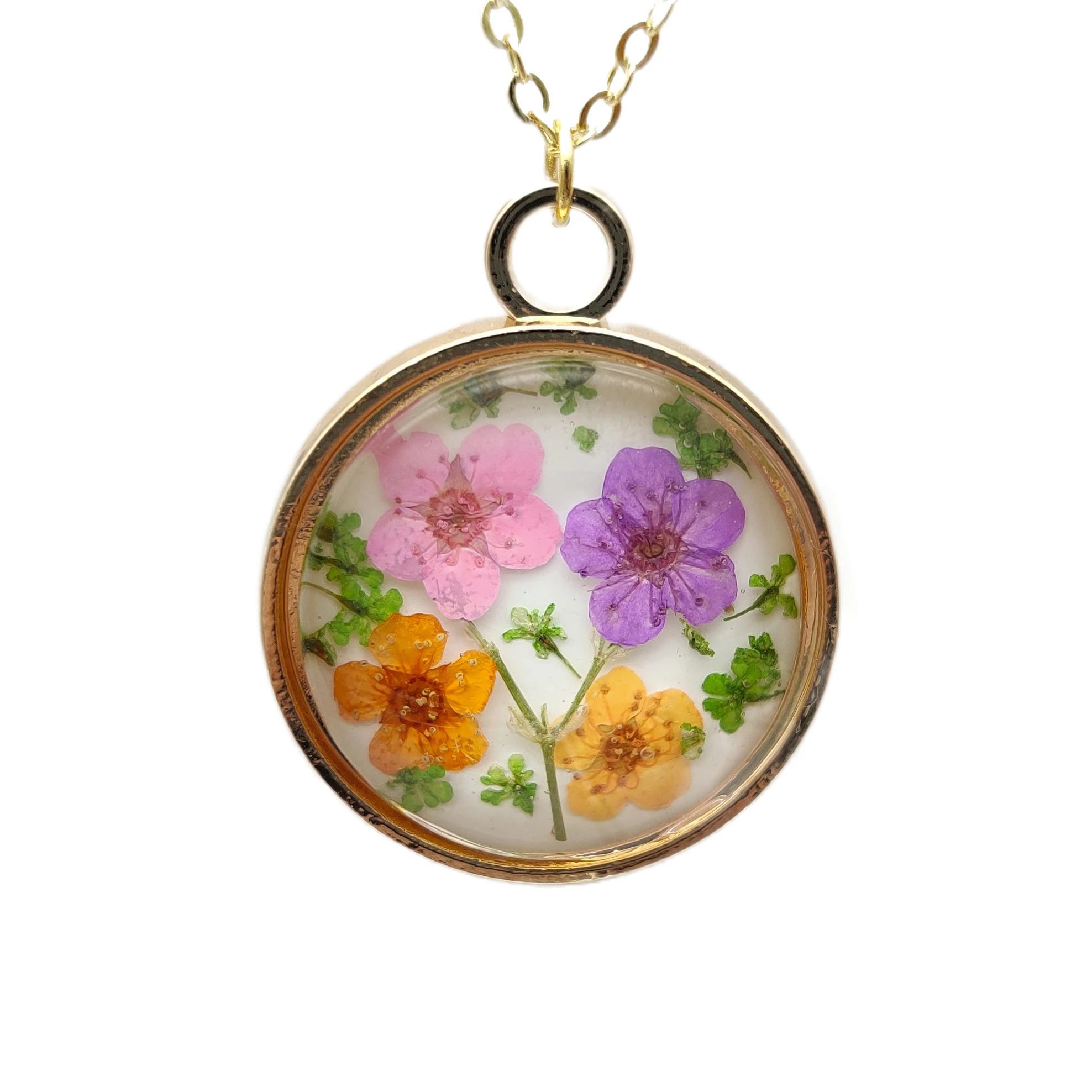 Narcissus Spiraea Colorful Spring Glass Gold Color Pendant Chain Long Necklace Women Boho Fashion Jewelry Bohemian Handmade automatic center punch high hardness spring locator woodworking metal glass drill adjustable press dent metal drill hand tools