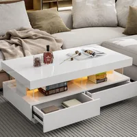 Modern High Glossy Coffee Table, White Coffee Table with 2 Storage Drawers and Acrylic Design Open Space, Rectangle Coffe 1
