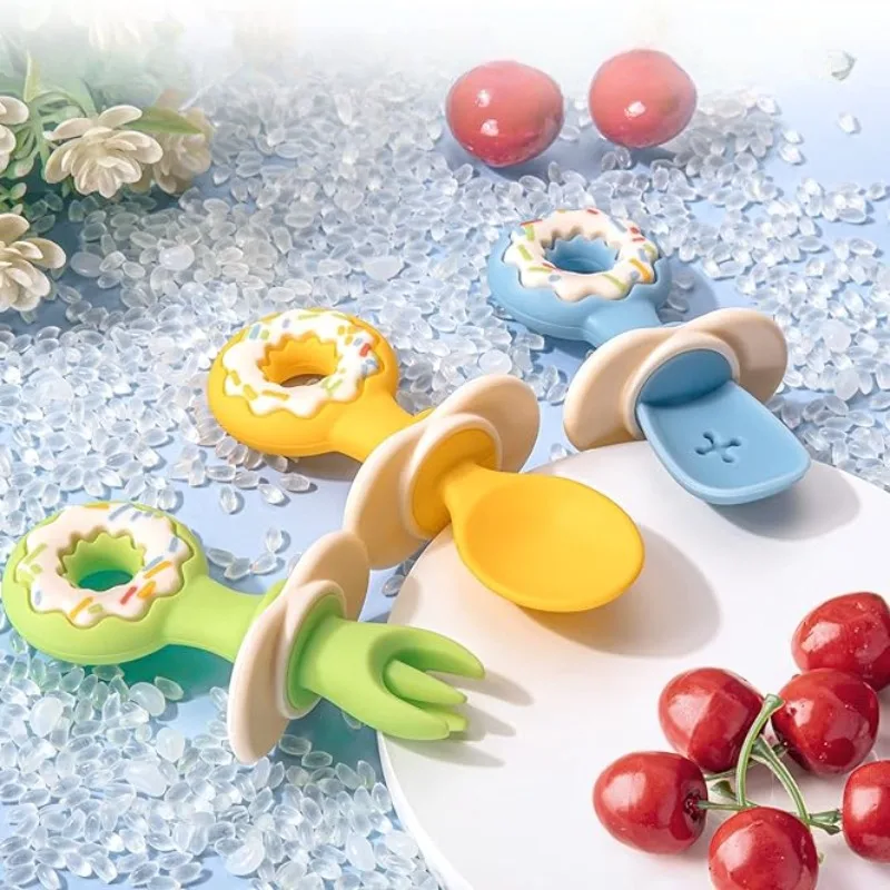 Toddler Utensils 3Pcs Set Baby Fork and Spoon Set, Food Grade Silicone Baby Utensils Feeding Set Ages 6 Months+