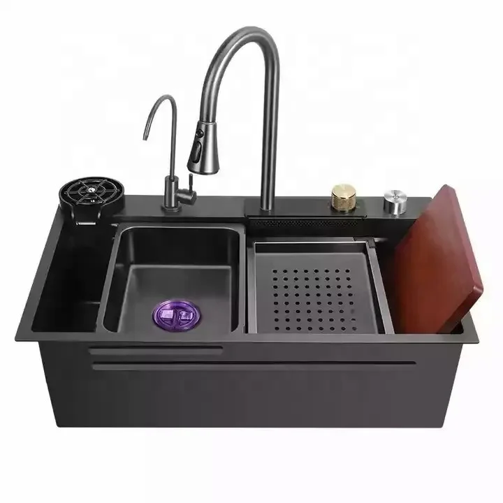 Voriva Multifunction Kitchen Sink 304 Stainless Steel Kitchen Sink Faucet Modern Waterfall Rainfall Single Bowl Kitchen Sink Set 5