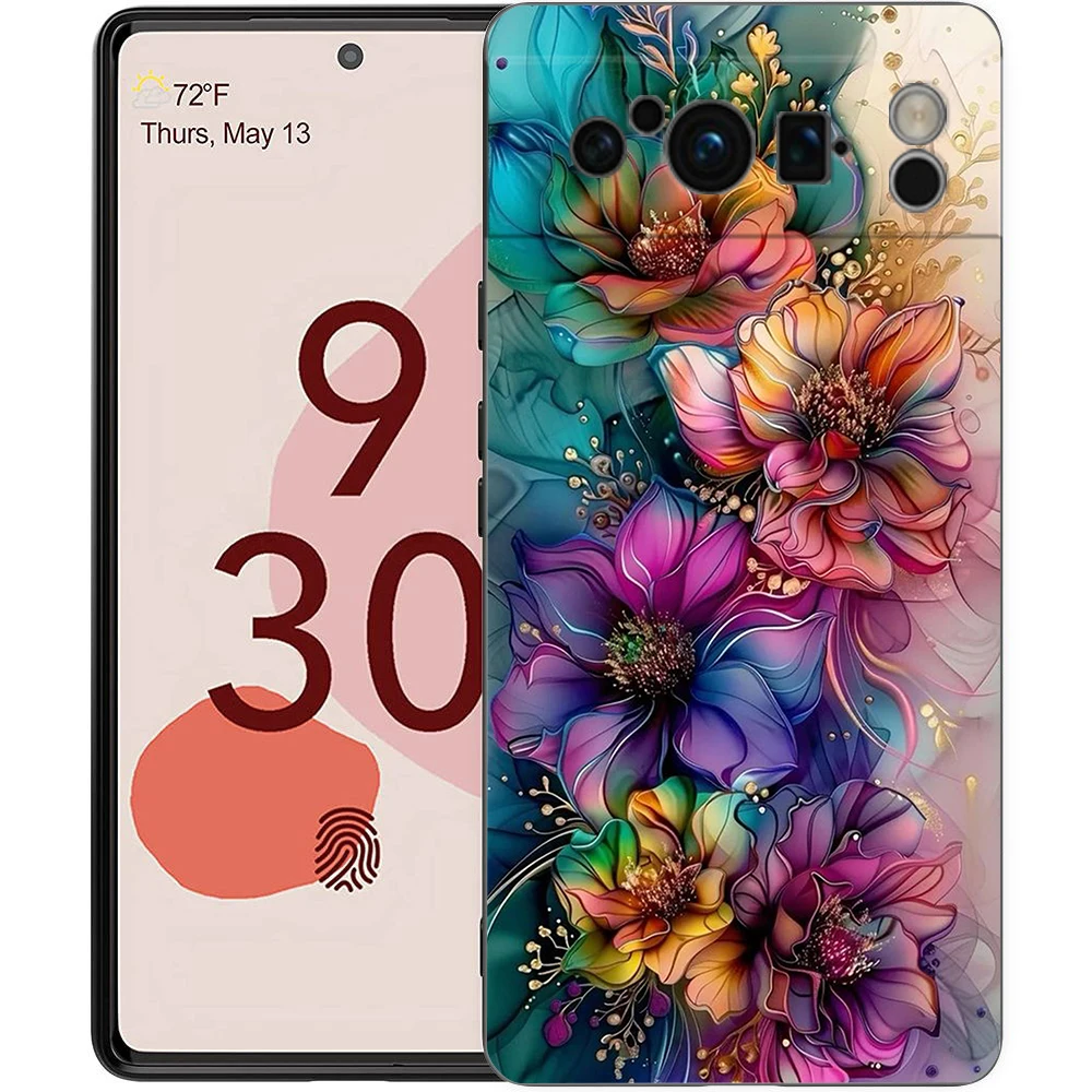 Colorful Flower Design Black Soft Shell Phone Case
