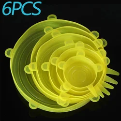6 - Piece Reusable Silicone Stretch Lids for Food Storage and Kitchen Use (Round yellow)