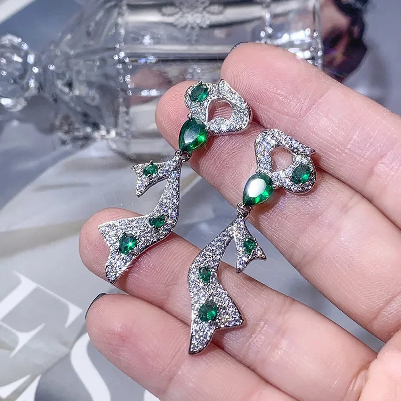 

Solid S925 Sterling Silver Pure Green Emerald Drop Earring for Women Aros Mujer Oreja Orecchini Silver 925 Jewelry Drop Earrings