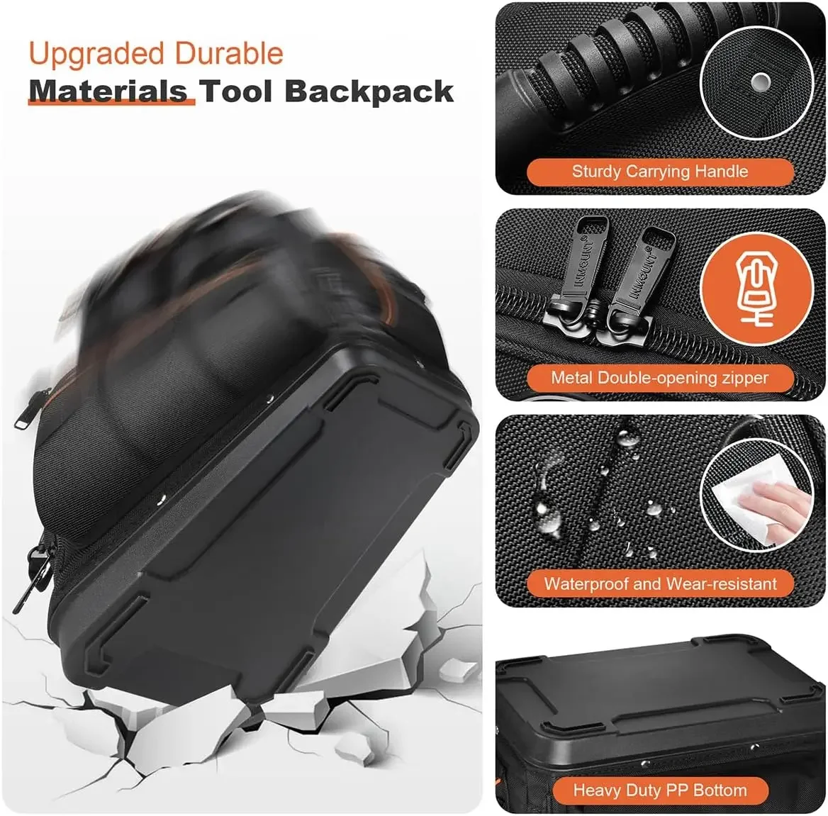 Backpack Tool Bag Tool Backpack Heavy Duty Organizer, Water-resistant HAVC Backpack Electrician Box with Molded B 2