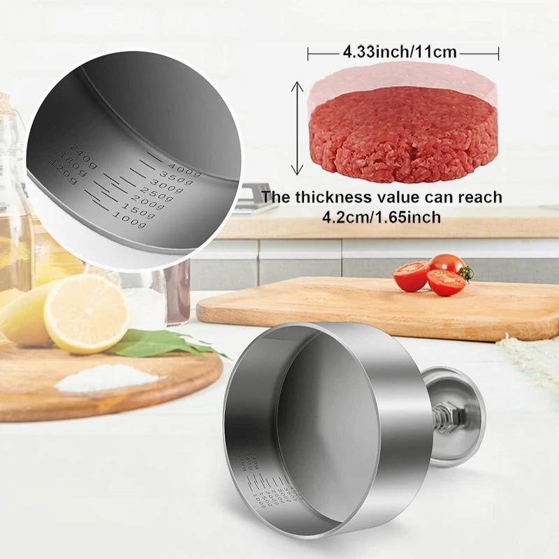 Hamburger Maker Stainless Steel Meat Press Pie Press Burger Mold Manual Meat Patty Mold for Grill Griddle Tool
