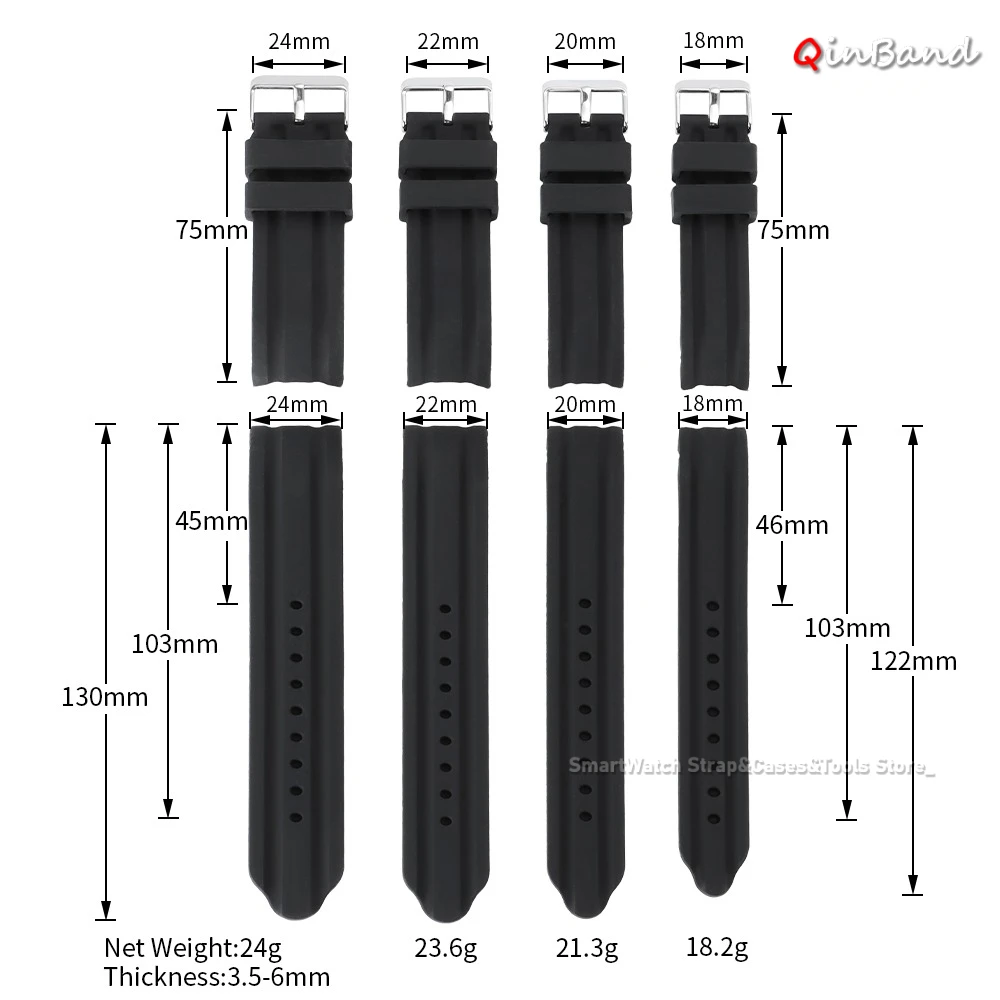Curved End Silicone Waterproof Watch Strap - Soft & Thickened Bracelet