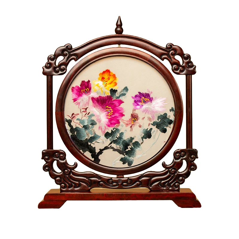 

Embroidery Decoration Classical Chinese Style Table Setting Handmade Embroidery Screen Suzhou Embroidery Beautiful Rosewood