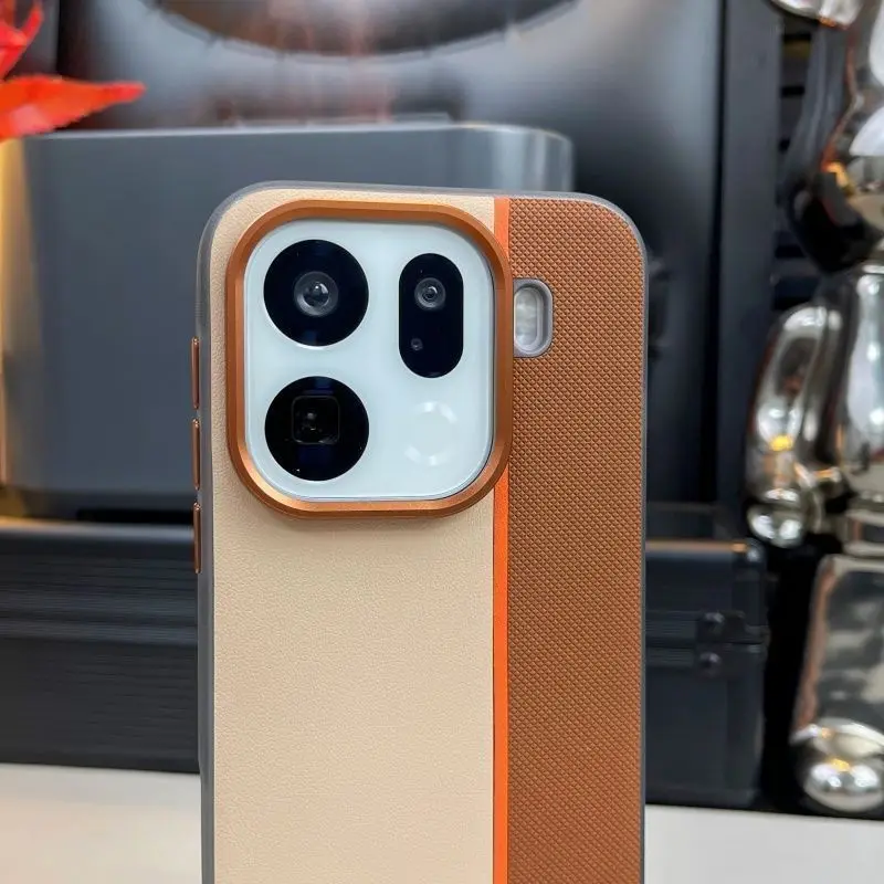 Luxurious Three-Color Leather Magnetic Case with Shock-Resistant Metal Lens Frame